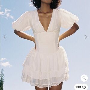 Women's Ivory Puff-Sleeve Tiered Mini Dress